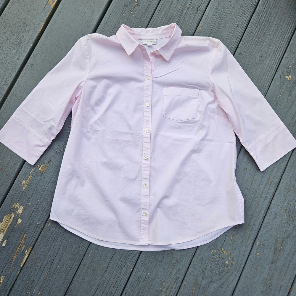 J. Jill White Shirt Collection Soft Pink Button-Up 3/4 Sleeve Womens Medium - Picture 6 of 9